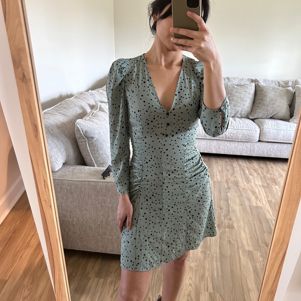 Zara Mint Mini Ruffle Dress | Polka Dots Casual Dress | Size XS